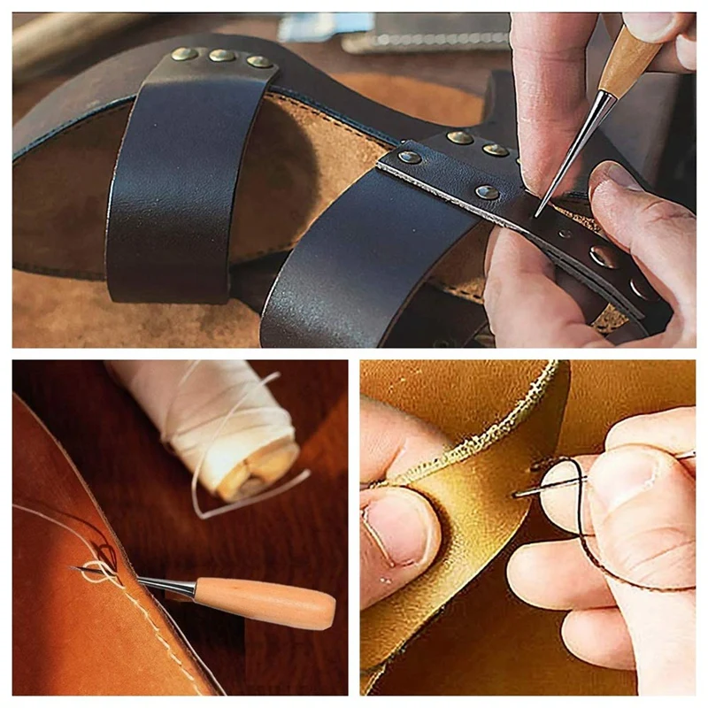 Upholstery Repair Kit 29-Pack Leather Craft Tool Hand Sewing Needles Canvas Thread and Tape Measure Large-E | Дом и сад