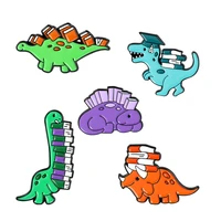 dinosaur and book decorative lapel pins badges anime brooches for women cute pins metal enamel badges mini brooches on backpack