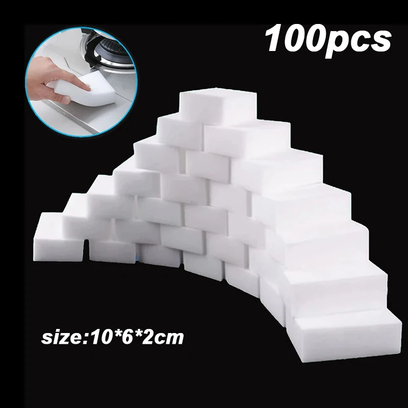 

100 pcs/lot Melamine Sponge Magic Sponge Eraser Kitchen Bathroom Cleaning Eraser Dish Car Office Cleanser Sponge 100*60*20mm