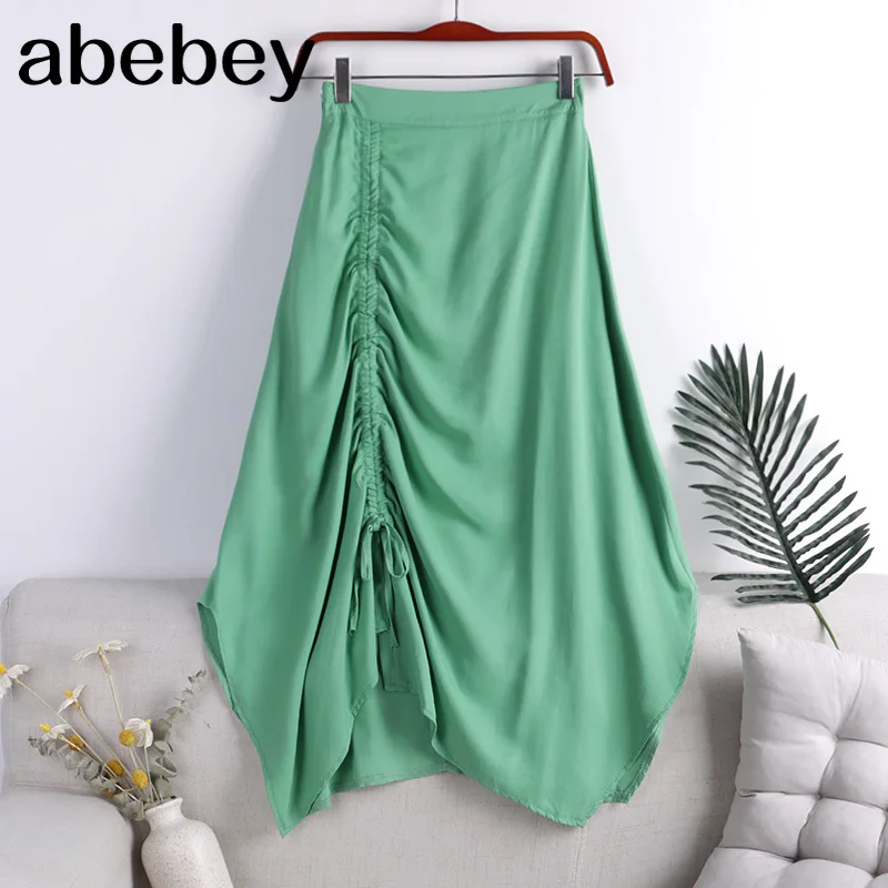 2021 новый летний пятно Женская Mi длинные однотонные многослойные юбки с высокой