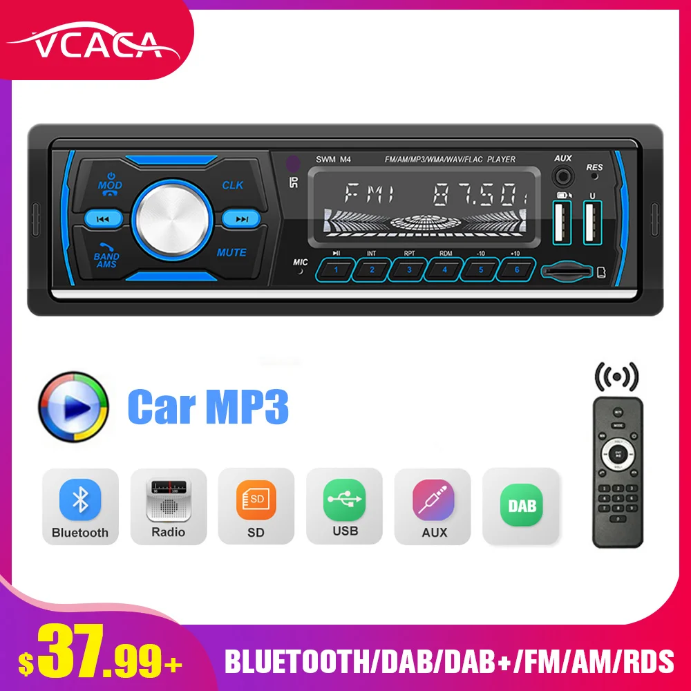 Автомобильный мультимедийный плеер VCACA M4 Bluetooth DAB/DAB +/FM/AM/RDS/USB TF карта RCA 1din 60 вт