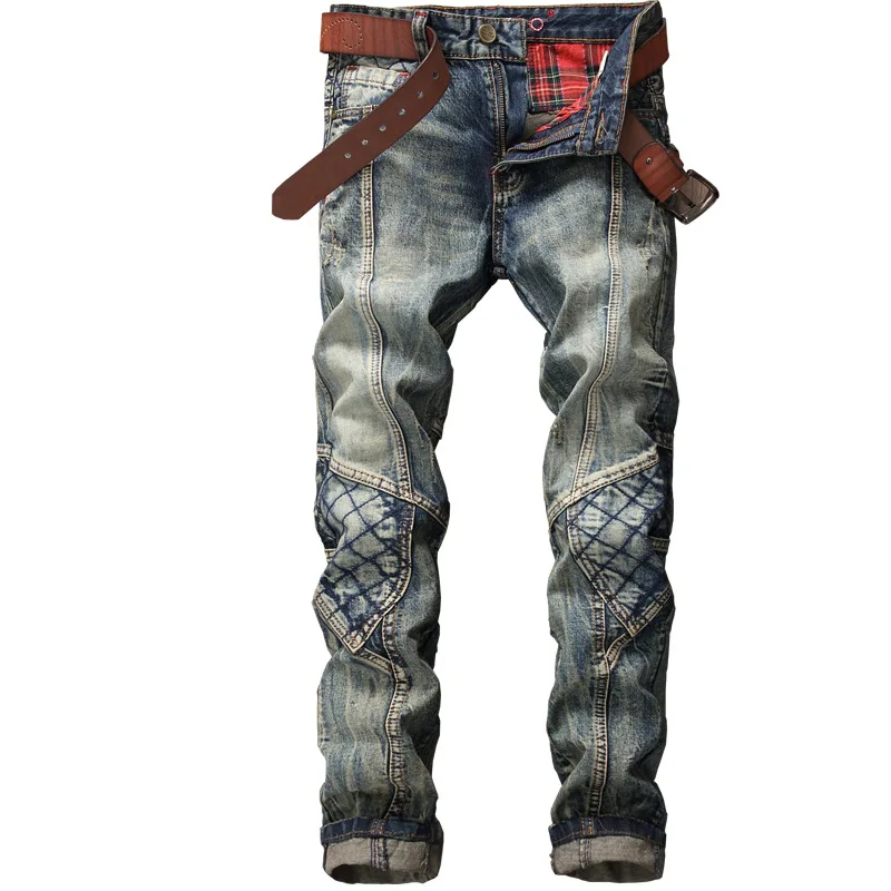 

Ретро-Сращивание Machinericks модные хип-хоп кепки, дизайнерская одежда сломанной мужские прямые джинсы, мужские джинсы