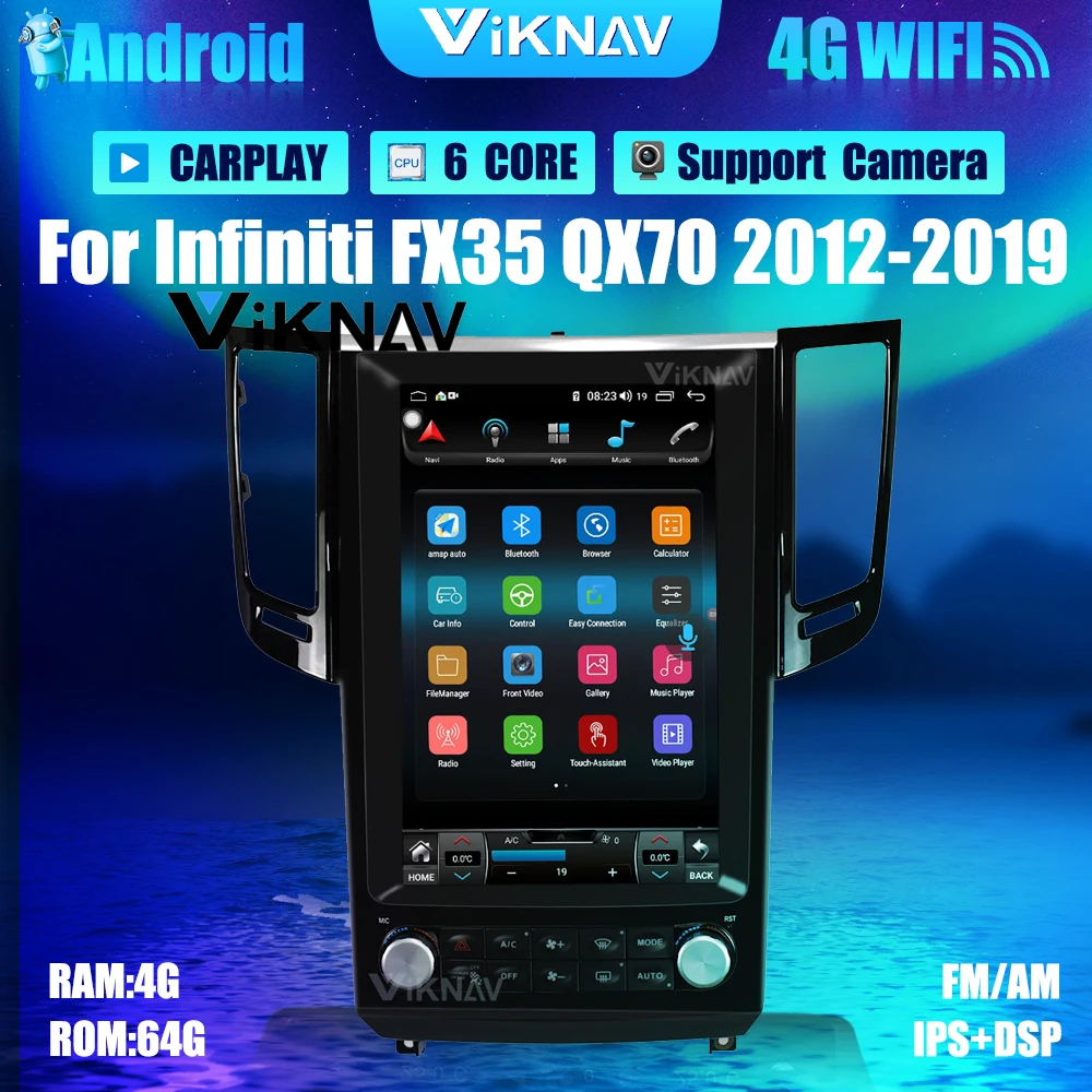 

Автомагнитола PX6 с вертикальным экраном 12,1 дюйма, Android, для Infiniti FX35 QX70 2012-2019, мультимедийный плеер, головное устройство, стерео Carplay 2din