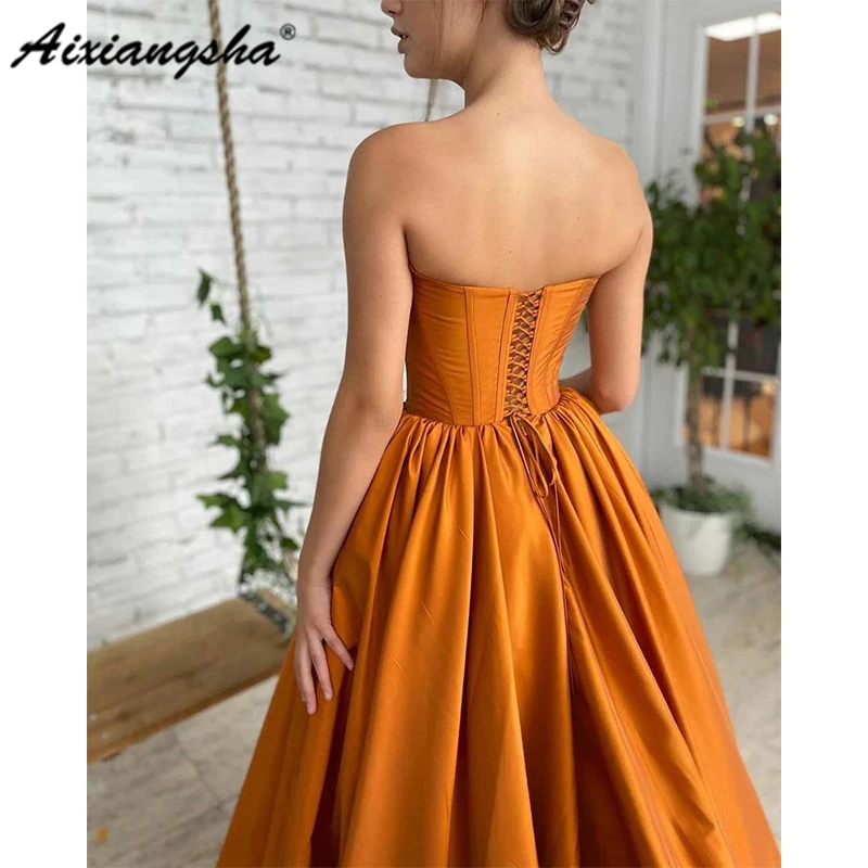 Aixiangsha оранжевое вечернее платье без рукавов с фестонами и воротником во