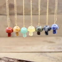 reiki healing natural stone mushroom chams gold chainscrystal quartz gems labradorite pendants necklace women jewelryqc3105