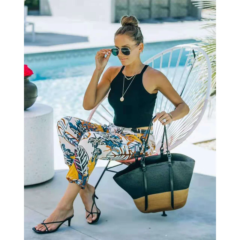 Брюки с цветочным принтом женские брюки широкими штанинами бантом на поясе