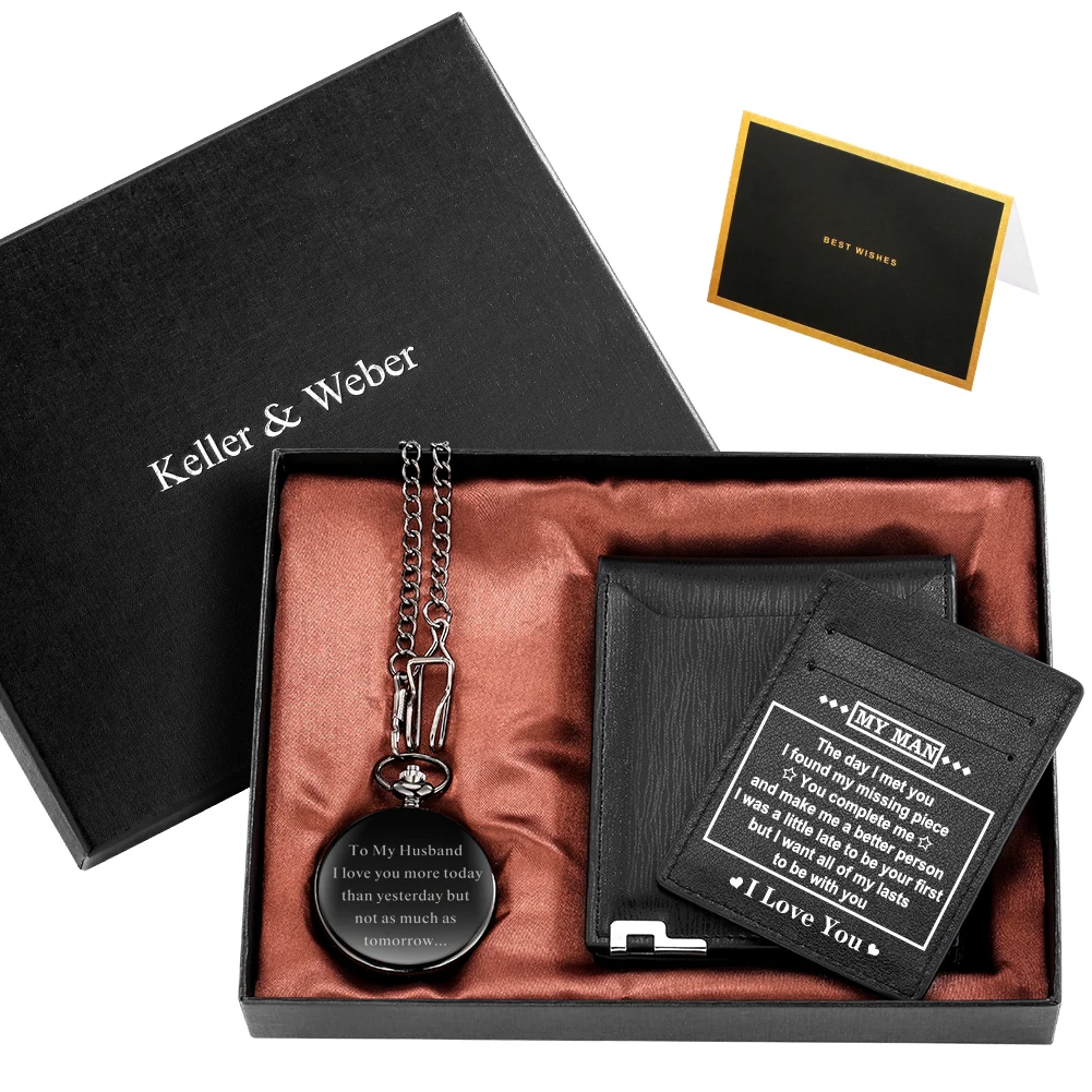 2021 креативные индивидуализированные кварцевые карманные часы моего мужа прочный кожаный кошелек с принтом милый текст подарочные наборы д...