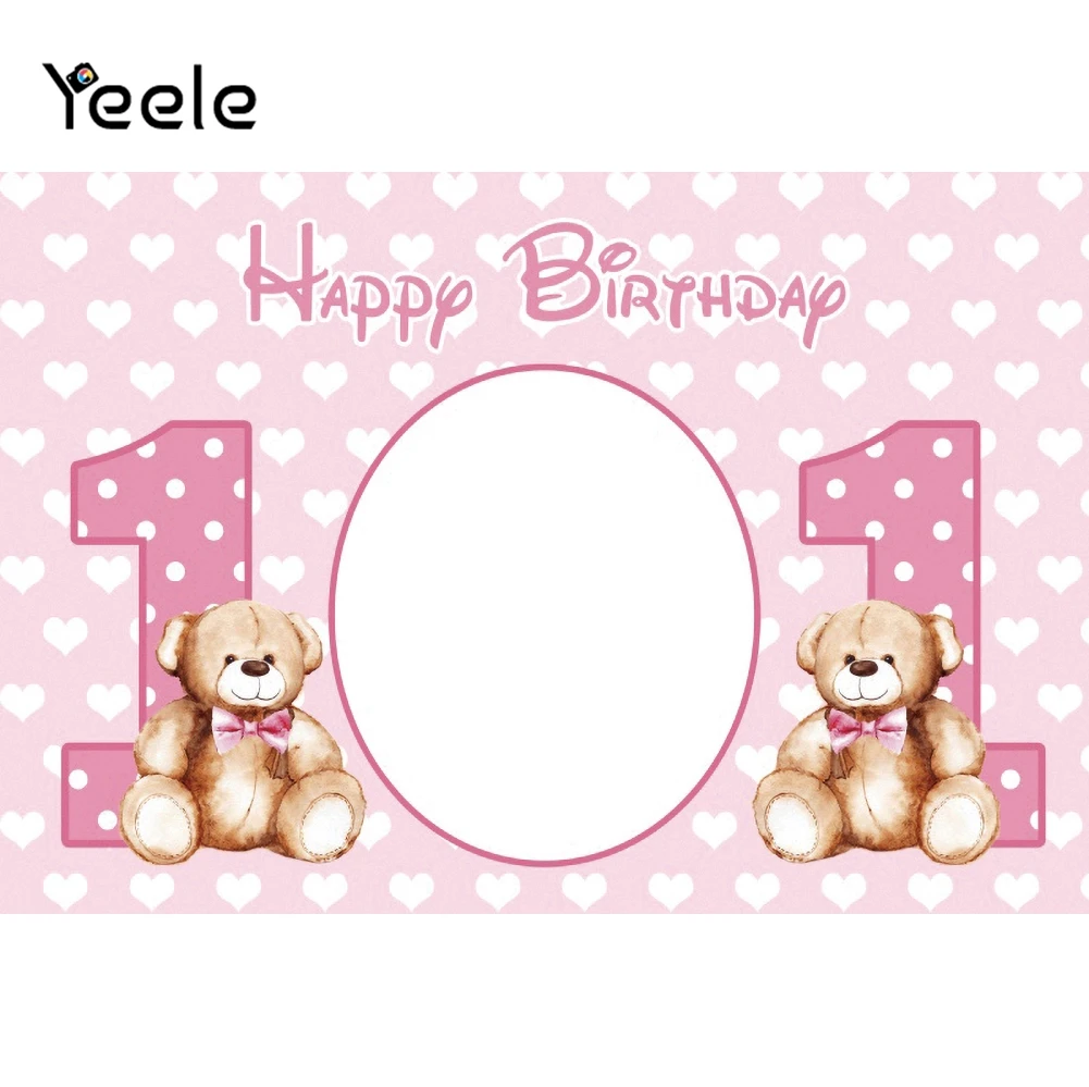 

Yeele Baby 1st Birthday Party Pink Love Heart Toy Bear Photography Backdrop Photographic Decoration Backgrounds For Photo Studio