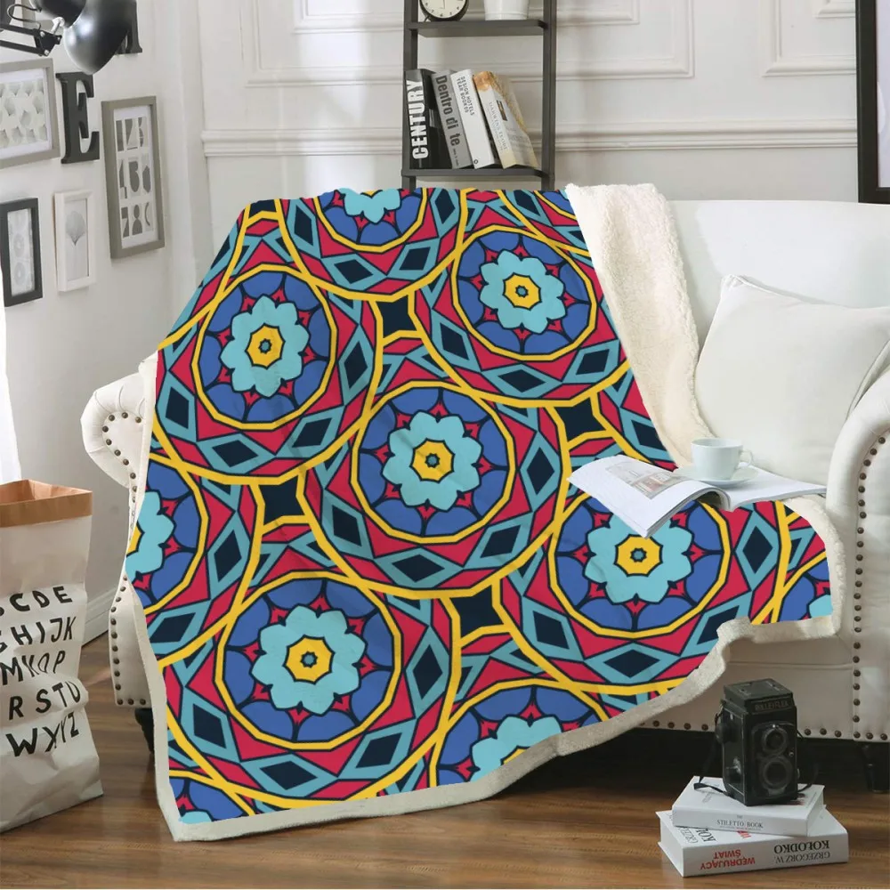 Бохо пледы одеяло мягкий Шерпа флис 3D цветочные узоры печать этнический стиль