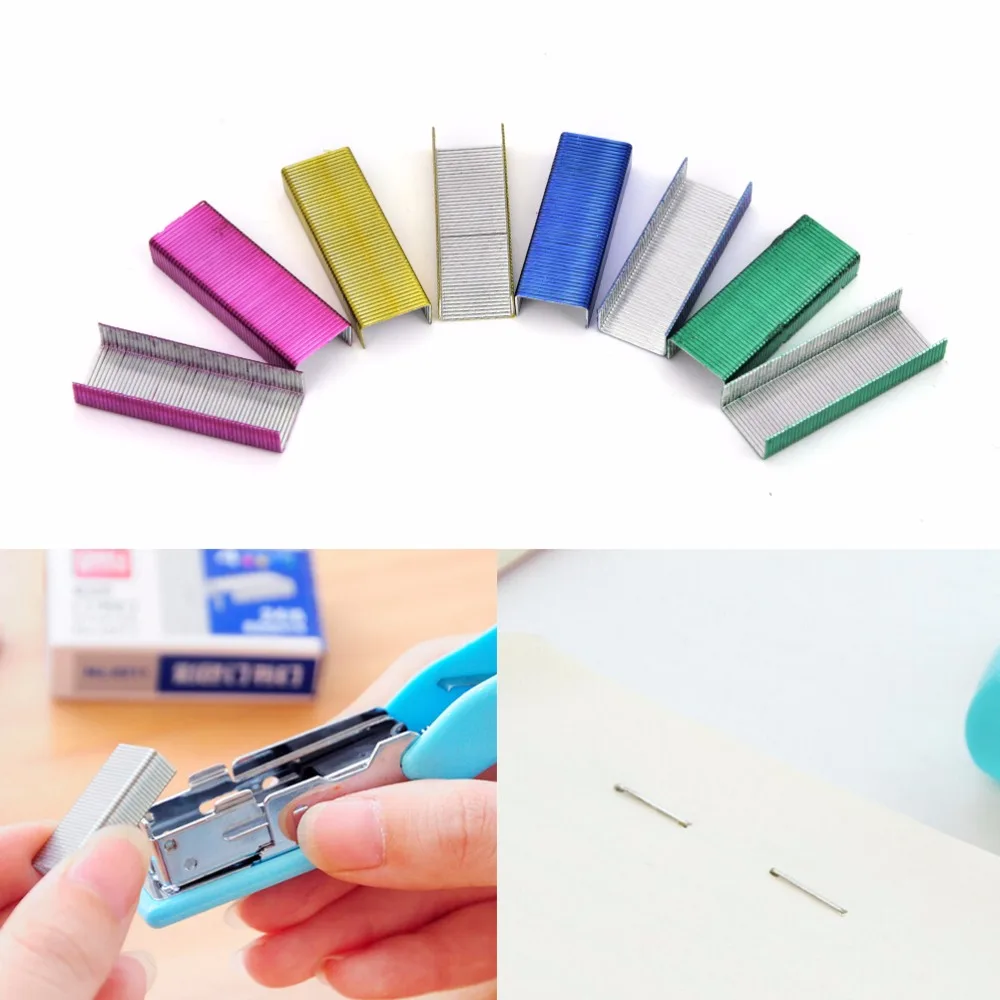 

Hot sale 1Pack 10mm Creative Colorful Stainless Steel Staples Office Binding Supplies Wholesale low price( Pack of 800 )