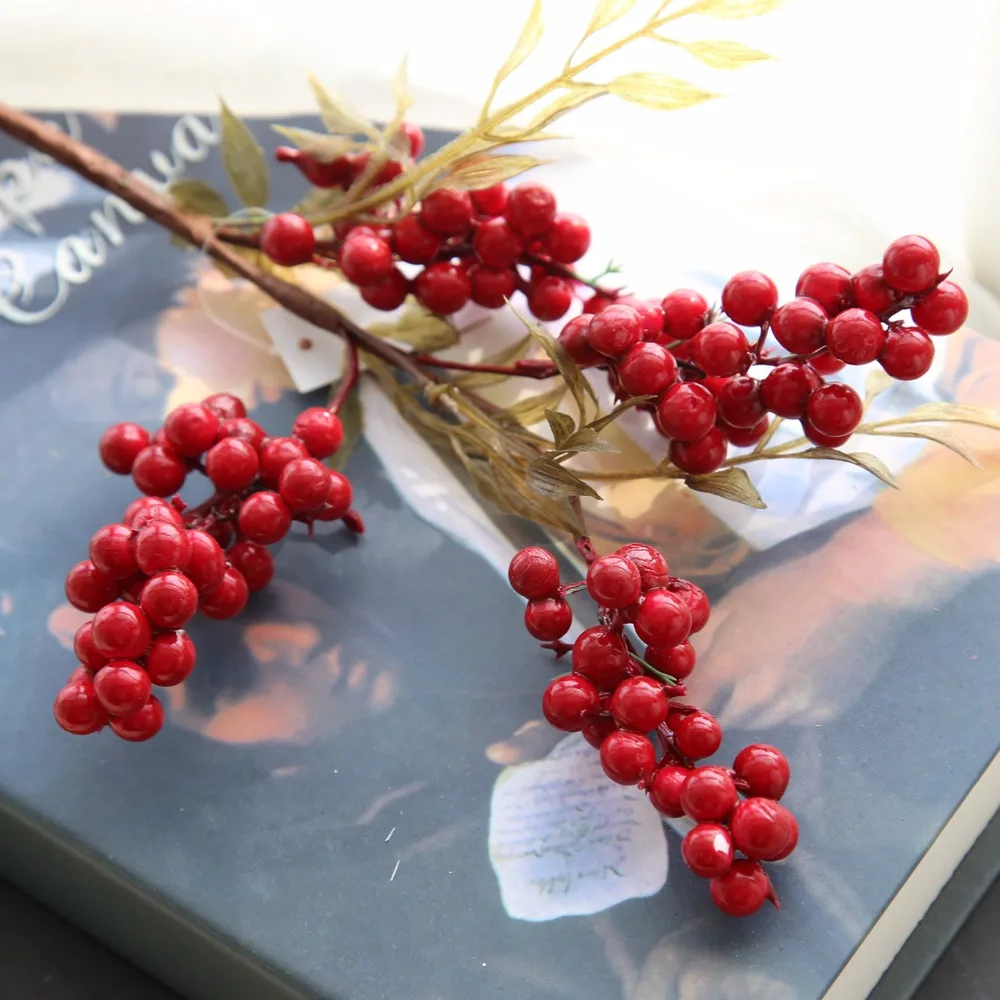 1 pcs artificial berry green bean foam flowers home decor small fake flowers bacca fruit branch decoration accessories fake plan