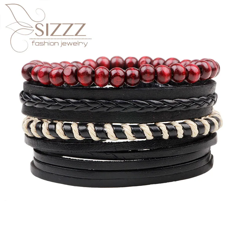 2019 многослойный Комбинированный Кожаный вощеный Плетеный веревочный браслет и