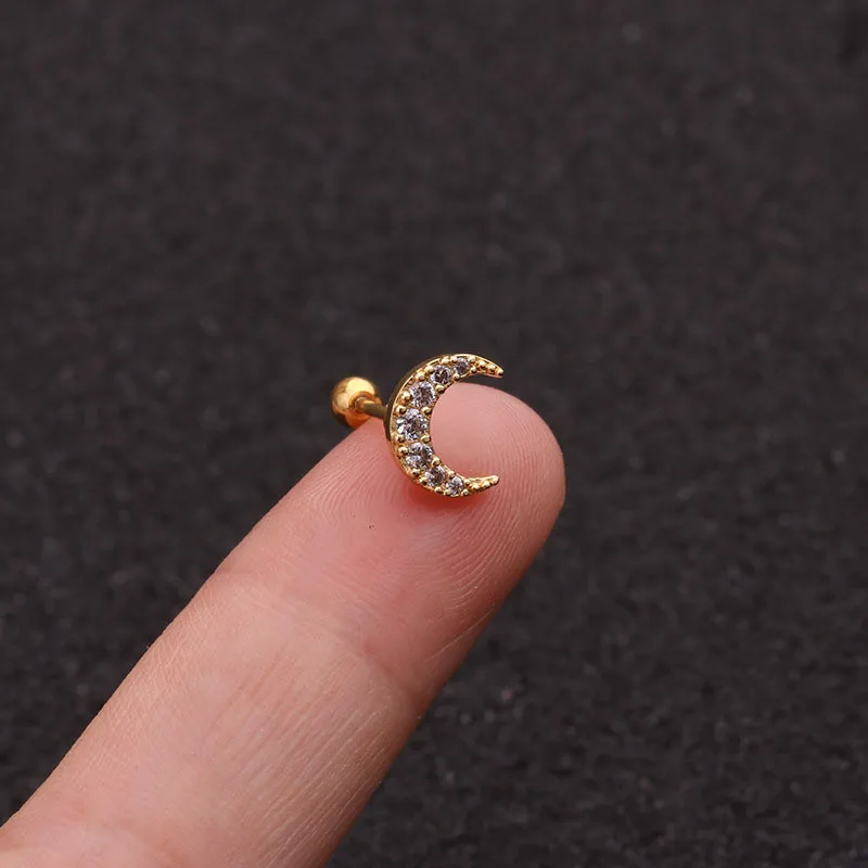 FZHI003201505 20 г пирсинг для уха Cz луна и звезда хрящевая спираль Tragus Conch Rook нержавеющая сталь закручивающаяся задняя часть серьги для ушного хряща - Окраска металла: FZHI003201505
