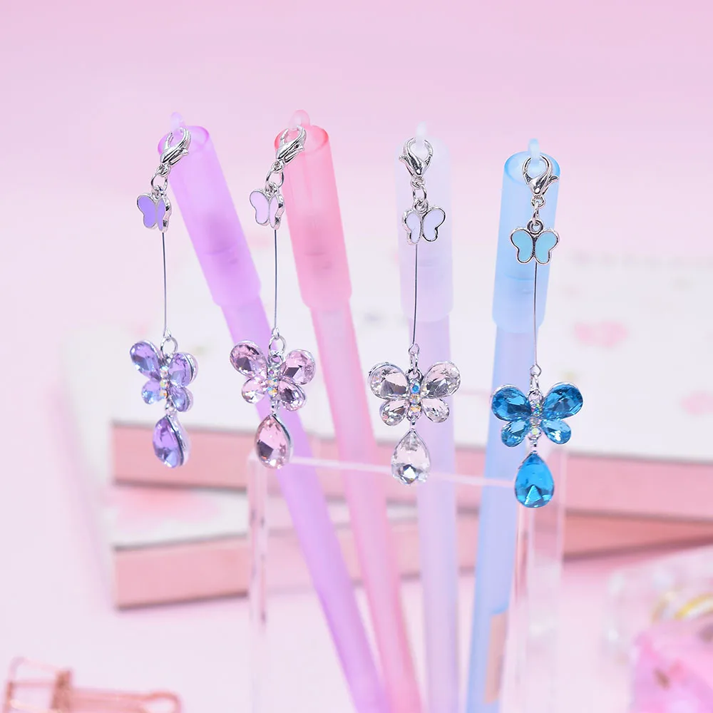 butterfly Милая Ручка Kawaii обычные ручки креативный Хрустальный мультяшный кулон гелевая ручка для девочек Подарки школьные офисные канцелярские принадлежности - Цвет: butterfly