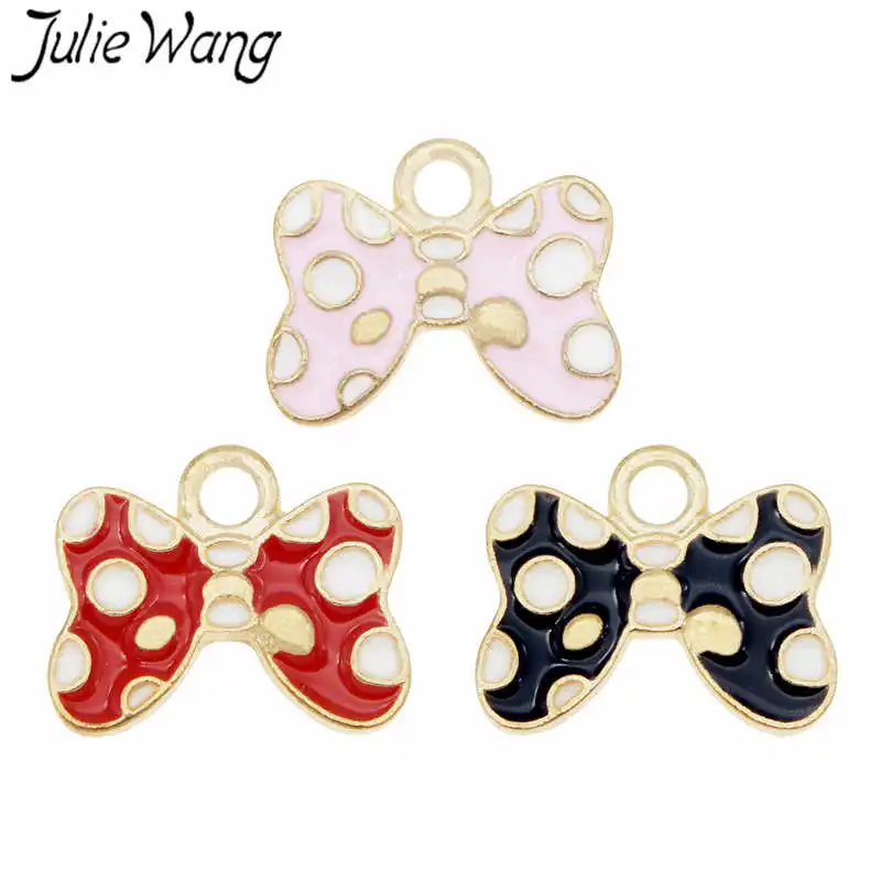 Julie Wang 6PCS Enamel Bow-Knot Charm Tie Black Pink Red Alloy Gold Tone Necklace Bracelet Earrings Jewelry Making Accessory | Украшения и