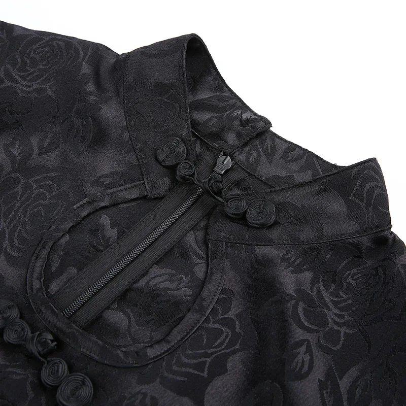 

GothGotik Black Gothic Style Cheongsam For Woman Sexy Chinese Print Mini Dress Slit Dresses Summer