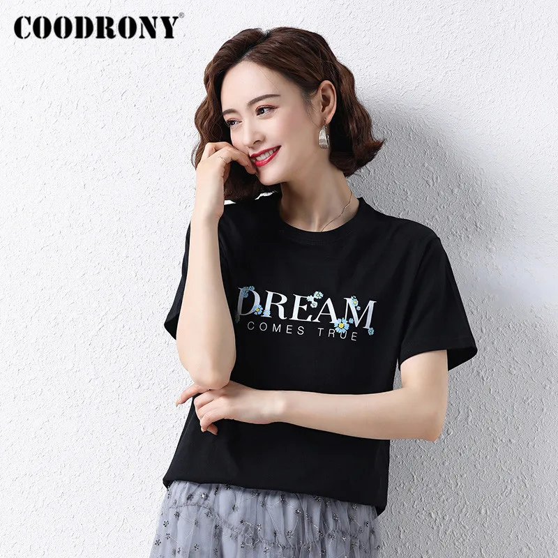 

COODRONY Brand Harajuku Streetwear Fashion Female Cotton T-Shirts 2021 Summer Casual Women‘s Knitted Soft Letter Tops W5083S