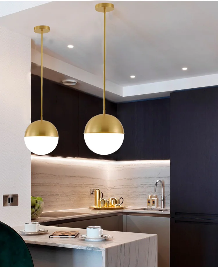 Brass Ball Pendant Light Copper Bedside Pendant Lamp Glass Ball Dining Room Suspension Loft Lamp Kitchen Island Lamp