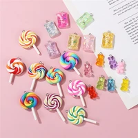 24pcslot colorful lollipop sweet candy resin bear charms jewelry making for handmade diy keychain necklace jewelry gift