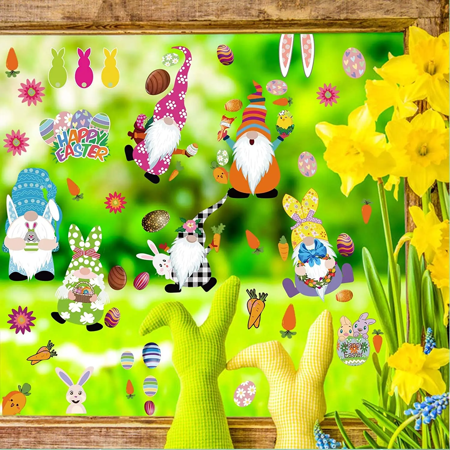 

Счастливая Пасха стикер s милый кролик самоклеящийся Красочный Кролик яйца Gnone Наклейка на стену Пасхальный стиль детский подарок