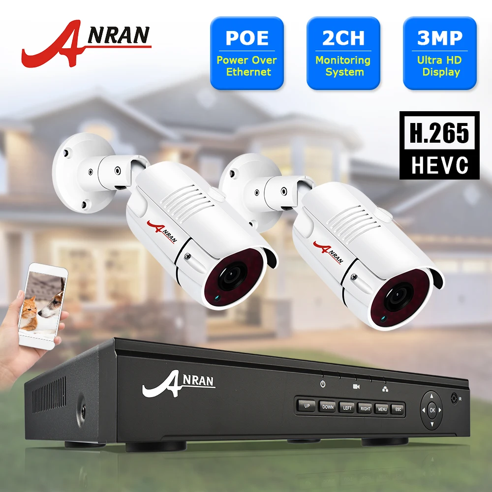 Камера видеонаблюдения ANRAN H.265 1080P HDMI POE NVR инфракрасная Водонепроницаемая камера