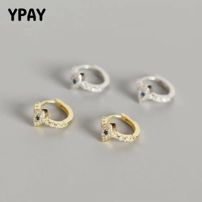 

YPAY Новое поступление злой глаз серьги из натуральной 925 стерлингового серебра мини Циркон с голубыми глазами маленькие серьги-кольца для женщин YME528