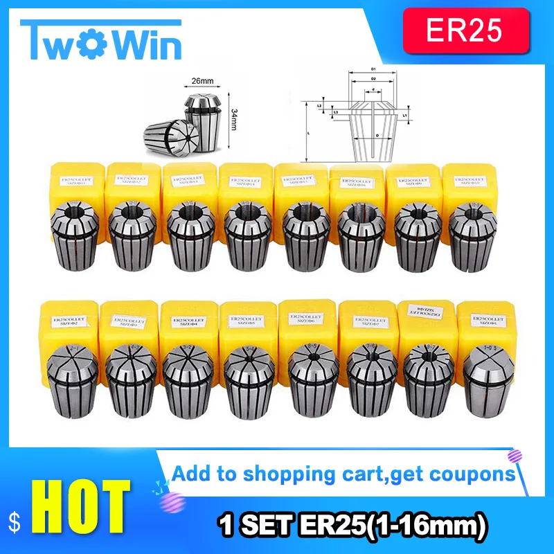16pcs ER25 Spring Collet Chuck Set CNC Milling Collect Lathe from 1mm to 16mm | Обустройство дома