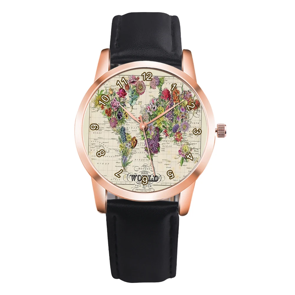 Уникальные женские часы в стиле ретро с изображением цветов травы карты кварты