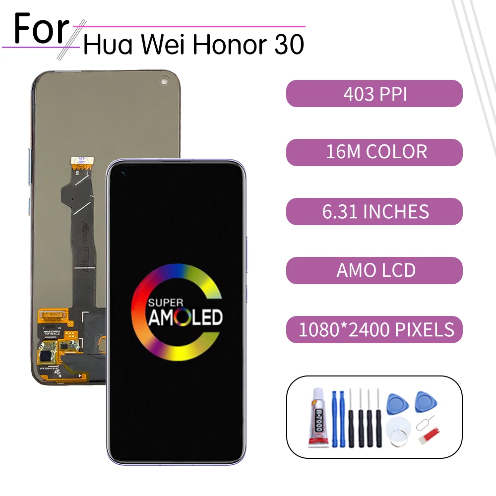Montaje de digitalizador de pantalla t&aacute;ctil LCD para HUAWEI Honor 30, 6,53 ORIGINAL, con marco de repuesto-1