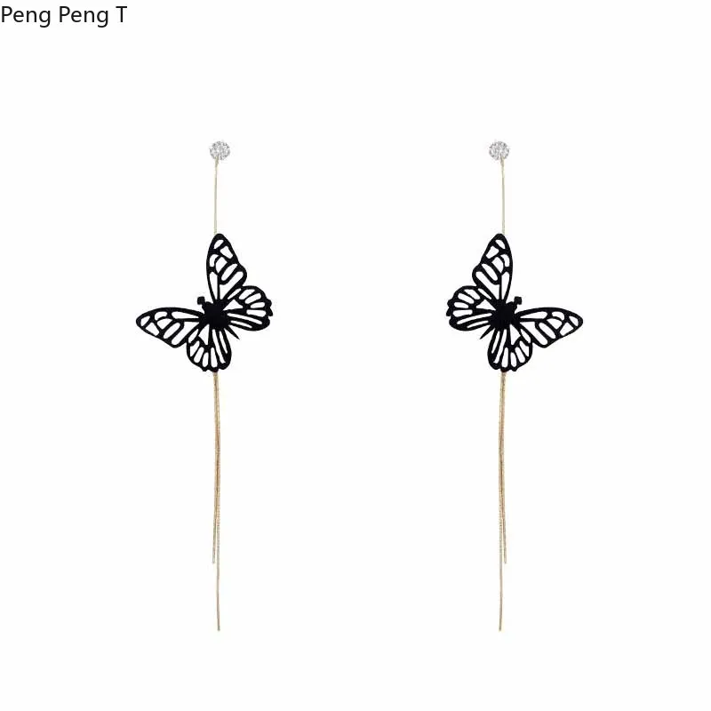 

Super fairy Chinese Black Butterfly Earrings Tassel Earrings New net red earrings for women in 2021