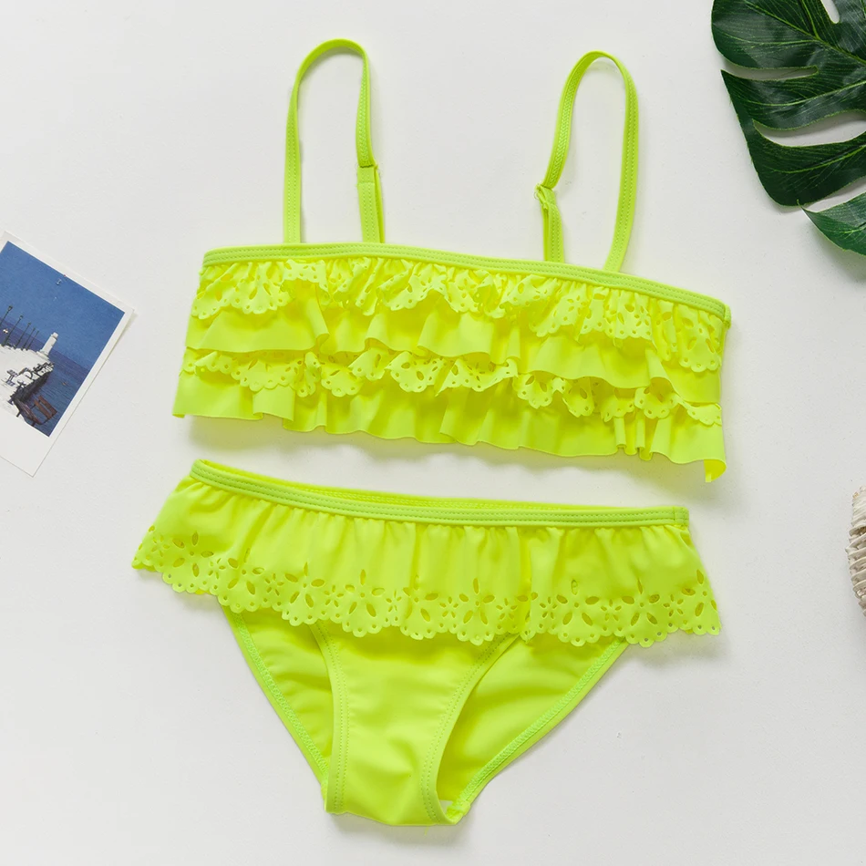 2019 г. Купальник для девочек из двух предметов Стильный с оборками детский