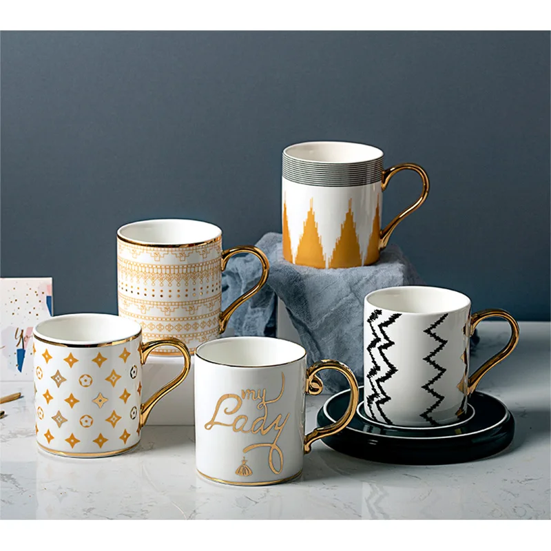 

Drinking Cups with Handle Coffee Mug for Office Novelty Gift with Box Home Hotel Golden Ceramic Mug Coffee Tea Milk