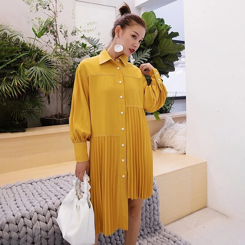 Женское плиссированное платье TWOTWINSTYLE повседневное асимметричное с воротником