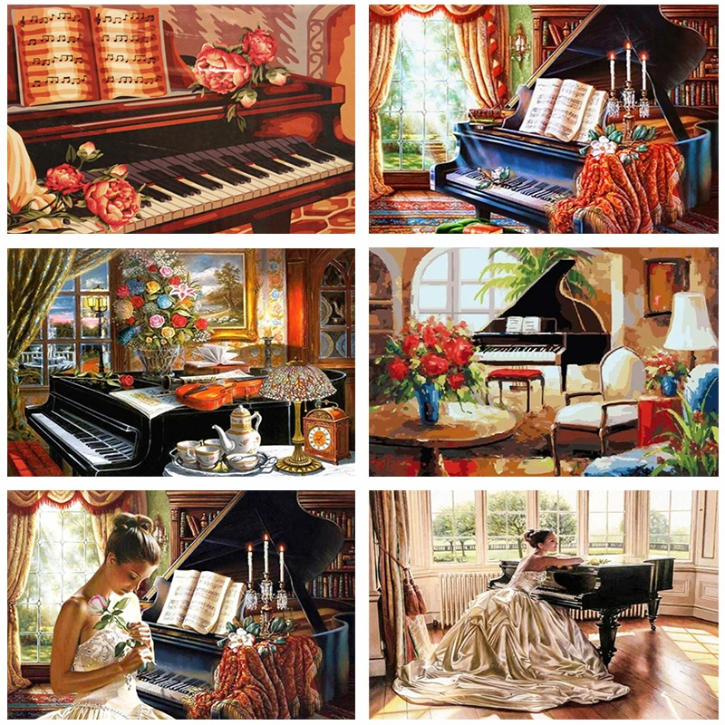 

YIKELA Piano Diamond Embroidery Decorative Painting DIY Full Square Round Drill Mosaic Diamond Picture Art Home Room Decor