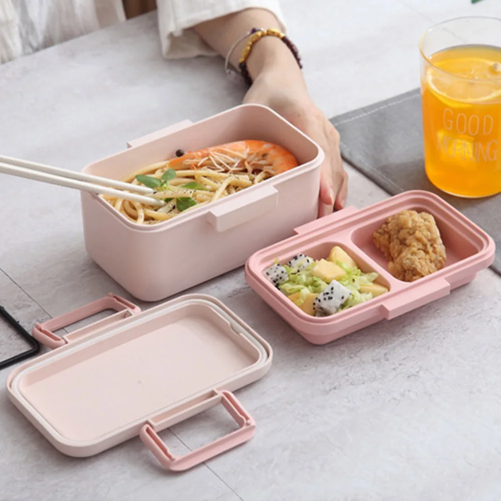 

Microwave Lunch Box Wheat Straw Dinnerware Food Storage Container Children School Office Portable Bento Box Lunch Bag Organizer
