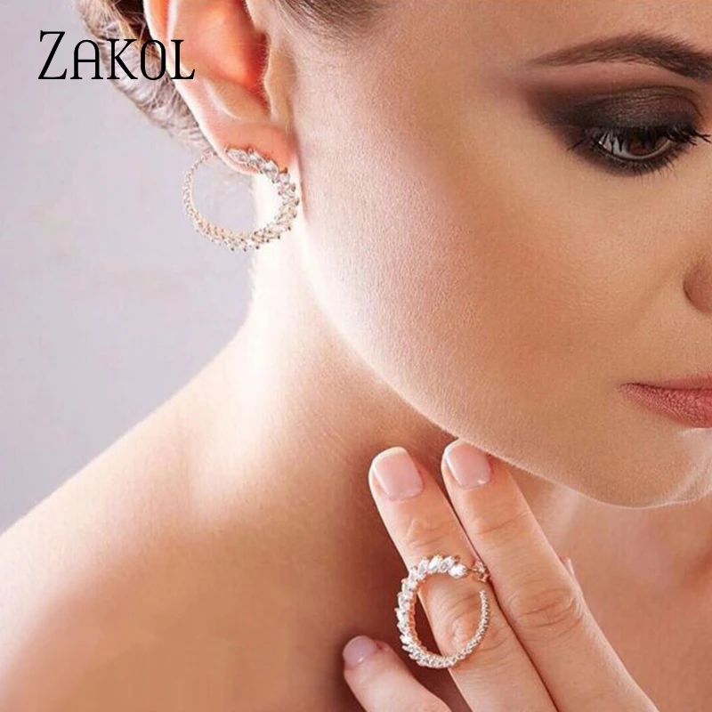 ZAKOL Маркиза Кристалл циркония окруженный трендовые серьги гвоздики девушка