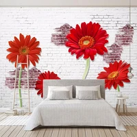 custom mural wallpaper 3d stereoscopic white brick wall red flowers living room restaurant kitchen decoration photo wall paper