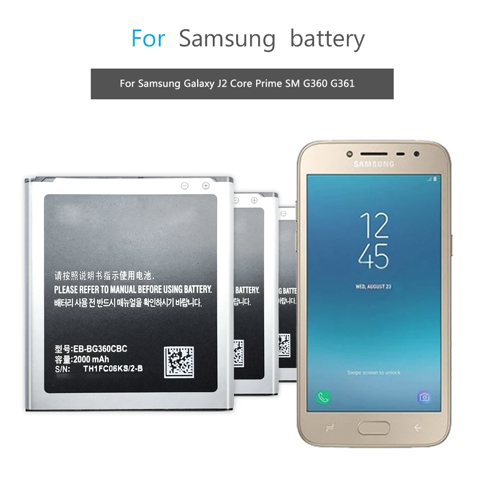 

Mobile Phone Battery for Samsung Galaxy Core Prime G360 G361F G361H G360H/F LTE SM-G3606 G3606 G3608 G3609 EB-BG360CBC 2000mAh