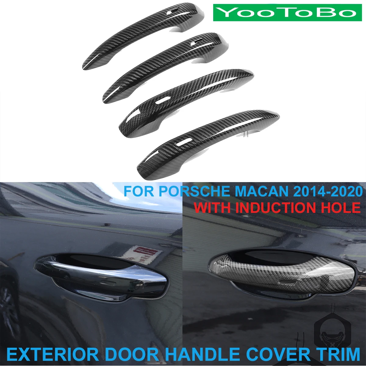 

LHD RHD Real Dry Carbon Fiber Exterior Door Pull Handle Cover Trim Decorative Sticker Induction Hole For Porsche Macan 2014-2020