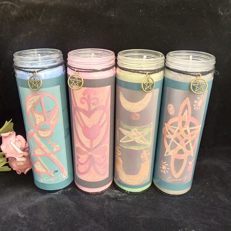 

Religious Magic wishing candle Seven Chakra Church Bottle Candle Lucky Tranfer Wishing candle Western Ritual candle Magic candle