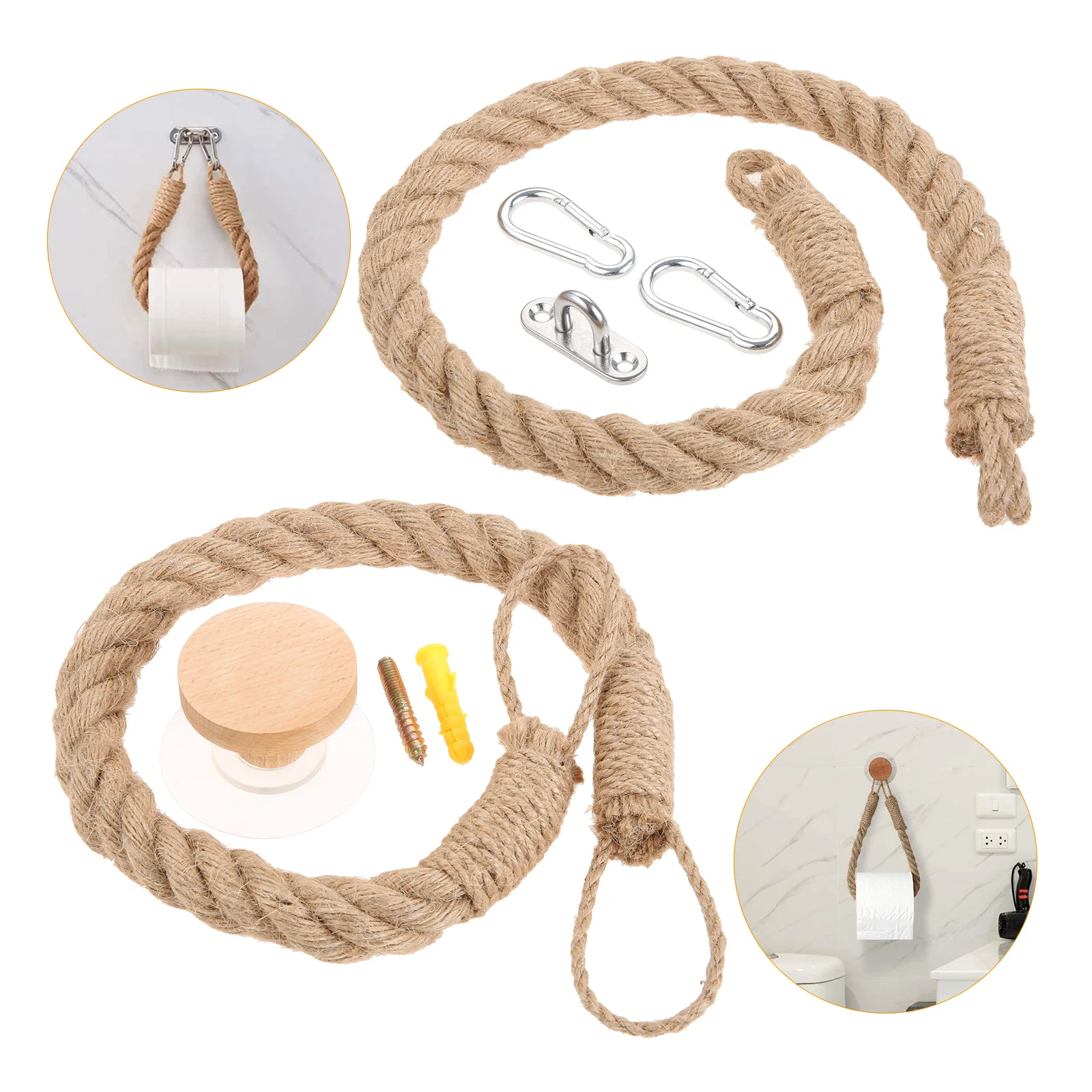 

1SET Vintage Hanging Rope Toilet Paper Holder Bathroom Decor Wall Organizer Storage Rack Shelves Wall-Mounted Towel Rack