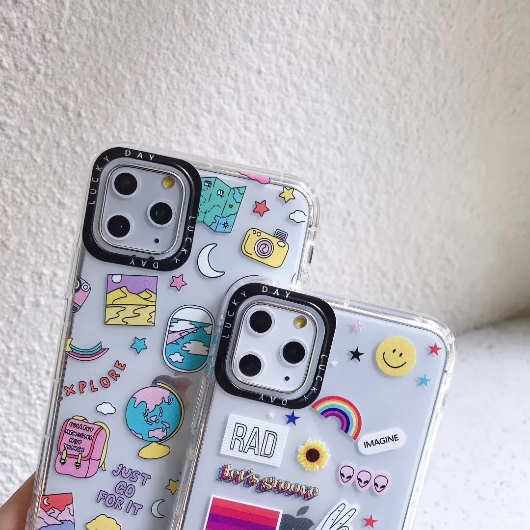 

New Fashion Cute Rainbow Photo Smile Phone Case For Iphone 7 8 Plus 11 Pro X XS MAX SE20 Earth Plane Clear Lens Protection Cover
