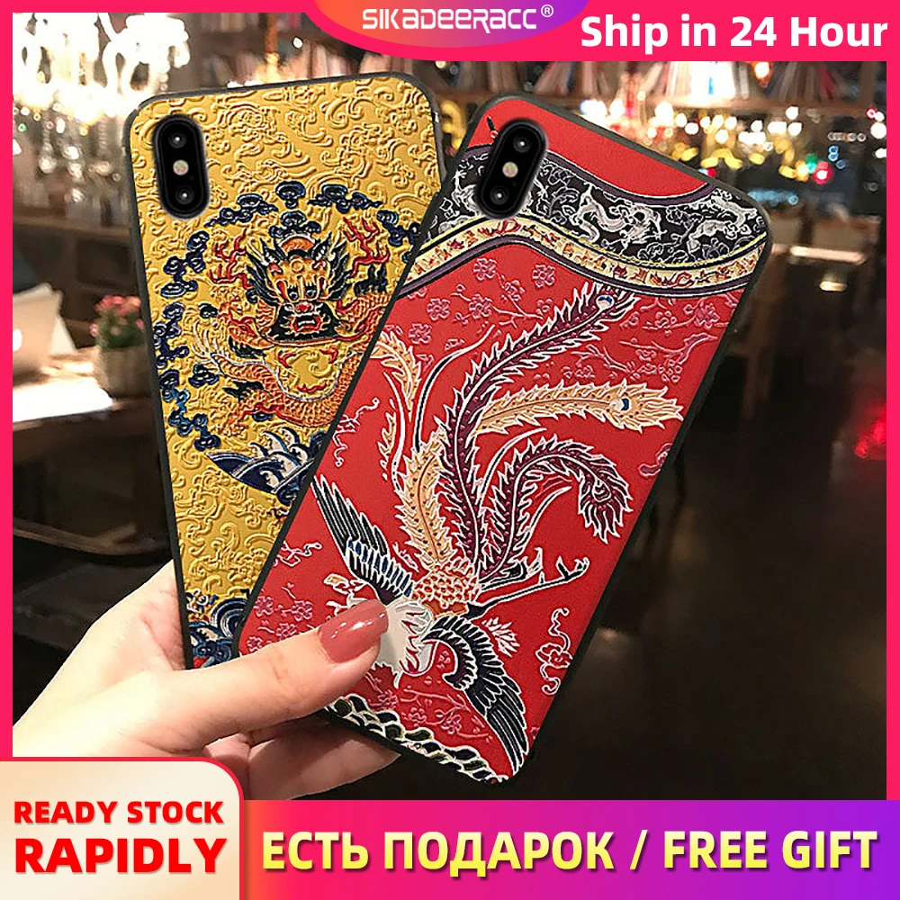 Fashion Robe Phone Case For iPhone 6 6s 7 8 Plus X XS MAX XR Dragon Phoenix Pattern Shockproof Dustproof Retro Back Shell Cover |