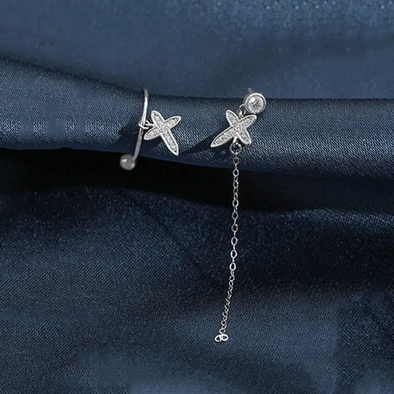 

PONYKISS Romantic 925 Sterling Silver Butterfly Zircon Teassl Asymmetry Stud Earrings for Party Delicate Jewelry Cute Accessory