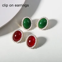 new 2021 gorgeous emerald green stone clip on earrings for women noble wedding party without piercing ear clips gift jewelry