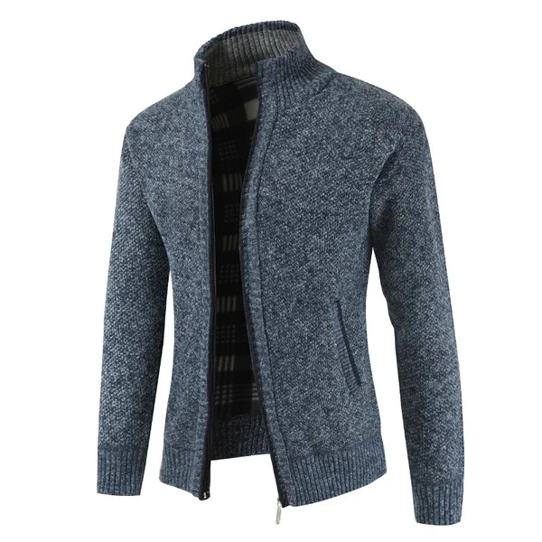 Hemiks, мужская повседневная куртка, зимняя, с капюшоном, Weatshirts, кардиган на молнии, с длинным рукавом, мужские вязаные пальто, куртка на молнии, кардиганы - Цвет: Grey Blue