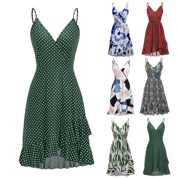 Sexy Strapless Backless Floral Dress Summer Women Casual Print Sleeveless Sling Sundress Vintage Flounced-Edge Fashion Dresses 1