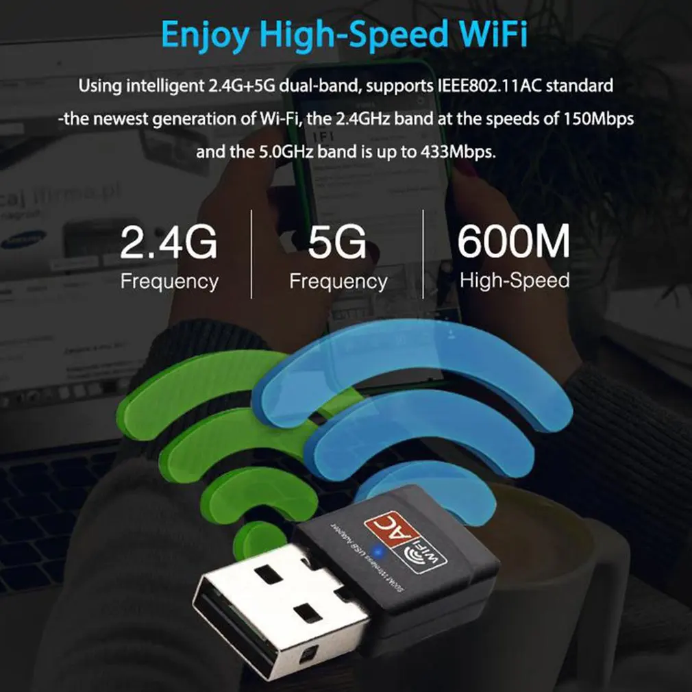 USB WiFi адаптер 2 4 ГГц Wi Fi 5 600 Мбит/с антенн двухдиапазонный мини Drahtlose компьютер