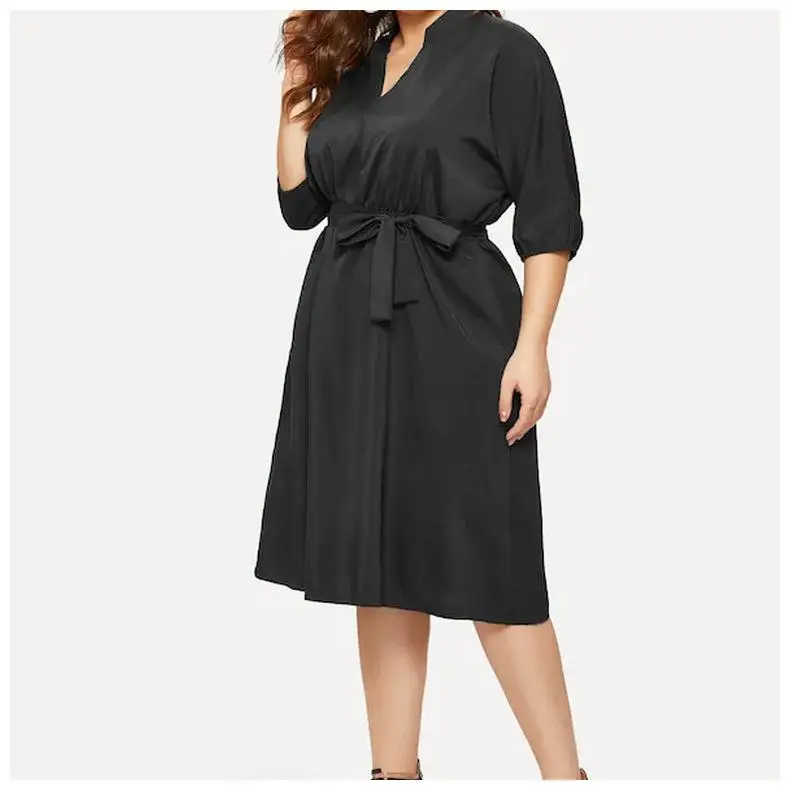 COCOEPPS L-6XL, женские платья размера плюс, осенне-зимнее платье, элегантная свободная одежда большого размера, повседневные офисные платья с длинным рукавом