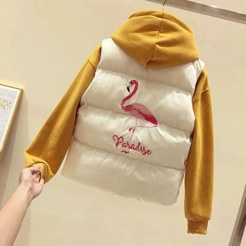 

Жилет женский осенне-зимний теплый, с принтом, без рукавов, с отворотами, 2020